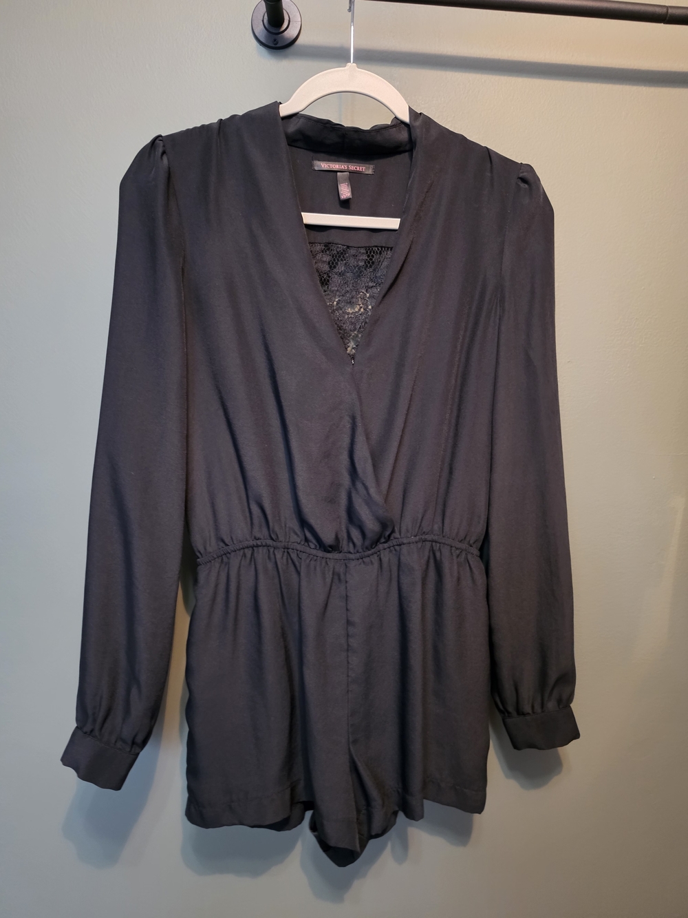 Victoria's Secret Black Long-Sleeve V-Neck Romper